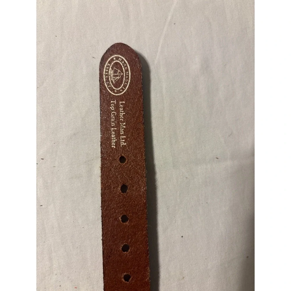 Leather Man Ltd Nautical Flag Belt Mens 40 Navy Blue Cream Leather Good Preppy